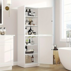 White 67 Inch Lockable Metal Cabinet With 2 Doors And 4 Adjustable Shelves