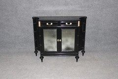 French Louis XVI Style Black Ebonized Cabinet with Distressed Mirrored Panels