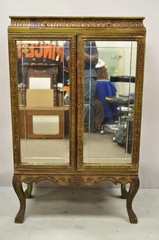 Antique Georgian Green Painted Mirror Front 2 Door Curio China Radio Cabinet