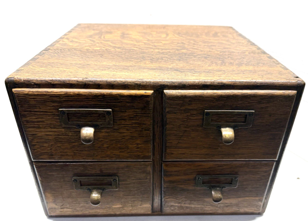 Rare Vintage Oak 4 Drawer Wooden Card Catalog File Cabinet Medical
