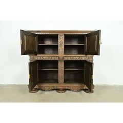 Antique Danish Renaissance Revival Carved Oak Bar Cabinet, Circa 1890s