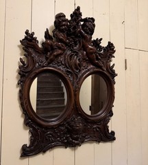 Antique Victorian Walnut Carved Mirror with Cherubs