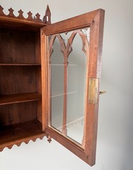 French Antique Gothic Revival Solid Oak and Walnut Wood Bar or Wall Cabinet