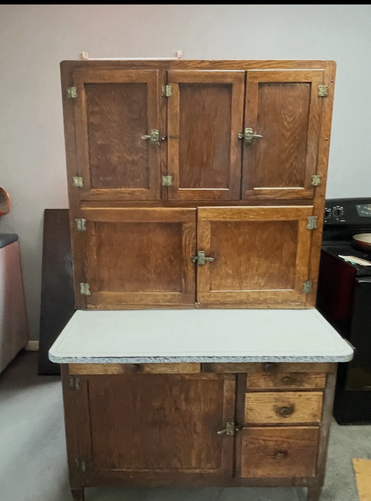 Hoosier Antique Stained Wood Cabinet 1900-1919 Doors Drawers Shelves