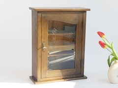 Antique Oak Cabinet with Beveled Glass Door Art Deco Apothecary Cut Floral Glass