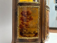 Antique French Louis XV Style Vitrine, Curved Glass Display Cabinet Hand Painted