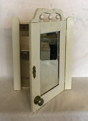 VTG 13×18 Wood Shabby Wall Medicine Cabinet Mirror Stick & Ball Chic Old 26-26B