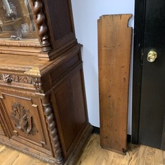 ATQ 1880 Rare French Hunt Cabinet Renaissance Carved Oak Black Forest Bookcase