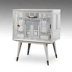 MANNER OF FORNASETTI ONE DRAWER ONE DOOR PAINTED SIDE CABINET ITALY CIRCA 1960