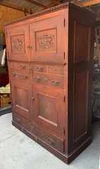 ANTIQUE Burl Walnut DENTIST CABINET/Armoire-Multi-DRAWER-Mirrored DOORS-19th C