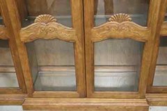Large Solid Oak French Louis XV Style Breakfront Bookcase Vitrine, circa 1980