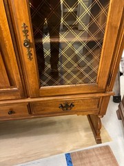 1826 mid century maple hutch 2 glass 2 wood doors 2 drawer excellent comfort