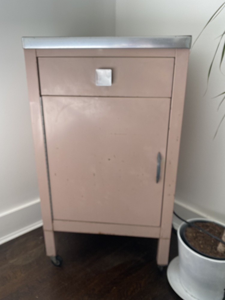 Vintage Simmons Metal Medical Cabinet on Wheels