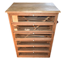 Antique Oak Blueprint File Cabinet Glass Door Architect Map 5 Drawers