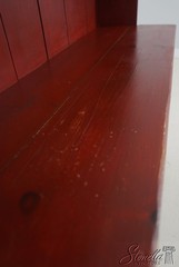 L71161: Country Red Paint Decorated Step Back Cupboard Hutch