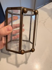 Vintage Octagonal Brass and Glass Display Box Hinged Lid w/ Ball Feet