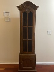 Vintage Wood Curio Cabinet Glass Doors 72.75″ H x 15″ W (20” Top) x 8”-10.5” D