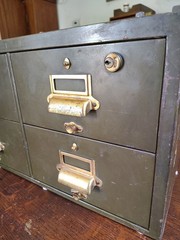 1950s 6-Drawer Green Metal Cabinet Y & E Brass Bits Vintage Works Great No Key