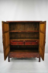 Antique Asian Red Lacquer Oriental Chinese Marriage Wedding Cabinet Wardrobe