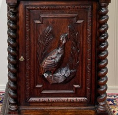 Antique French Jam Cabinet Cupboard Pedestal Barley Twist Drawer Oak Pheasant