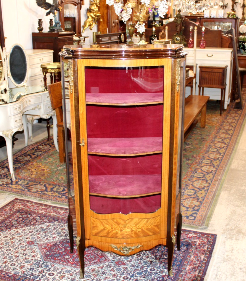 Antique French Rosewood Napoleon III Display Cabinet Glass Door