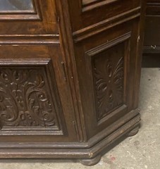 VICTORIAN CARVED DOLPHIN OAK CORNER CHINA CABINET