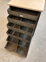 Authentic army green mid-century industrial steel drawer unit