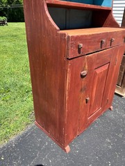 Antique Primitive Red Painted Step Back Cupboard Cabinet Kitchen Hutch Farmhouse