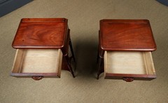 Antique English Victorian Small Pair Mahogany Bedsides Locker Tables Nightstands