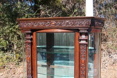 Victorian Heavily Carved Tiger Oak Bow Front China Display Cabinet Horner Flint