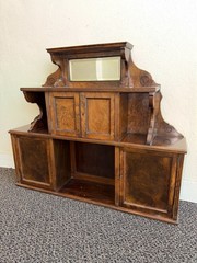 Antique Victorian English Wall Cabinet or Hutch With Burled Wood