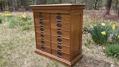Antique Arts Crafts Tiger Oak 12 Drawer Wood File Cabinet Apothecary Hall Table