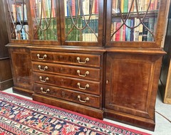 Vintage Henredon Aston Court Large 91″ Tall Mahogany Breakfront Bookcase Cabinet