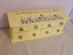 Vintage Yellow Table Top Wooden 8-Drawer Birdhouses Apothecary Hand Painted
