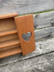 Vintage Wood Wall Mount Cabinet with Heart Cut Outs On Doors Country Farm 🔥