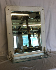 Antique VTG Deco Double Cup Holder 21×27 Glass Shelf Mirror Old Metal 1100-25B
