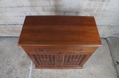 Vintage Indonesian Mahogany Lattice Carved Cupboard Buffet Server Drybar
