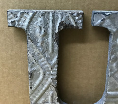 Decorative Salvaged Tin Ceiling 8″ Patchwork Shabby Silver Letter U Old 204-26B