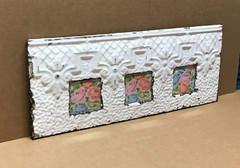 VTG Triple 4″ Sq. 9×23 Photo Tin Ceiling Metal White Picture Frame Old 391-26B