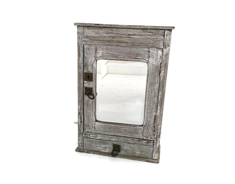 Antique Medicine Apothecary Cabinet Beveled glass Painted White, Barn Farmhouse