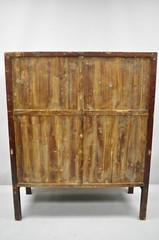 Antique Asian Red Lacquer Oriental Chinese Marriage Wedding Cabinet Wardrobe
