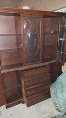 Duncan Phyfe Mahogany Glass China Cabinet with Drawers Brass Handles