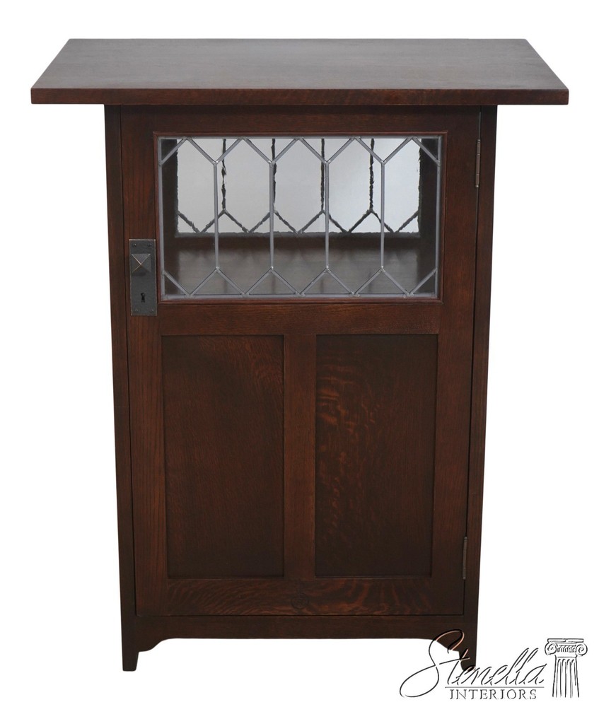 73379: STICKLEY Roycroft Mission Oak Leaded Glass Cabinet