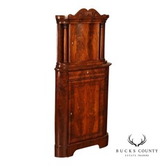 Antique Mahogany Biedermeier Two Piece Corner Cabinet