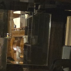 Antique 1920s Dark Brown Wood Glass Door Display Cabinet w/ Carvings 54x16x40