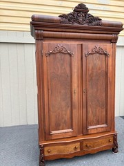 67752 Victorian Mahogany Wardrobe with Ornate Carvings and Drawers