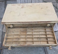 Antique Spool Cabinet 2 Drawer As Found Beutiful Patina W/ Scallop Drawers