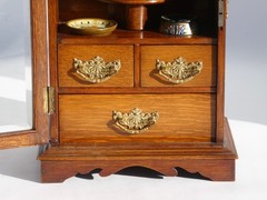 Edwardian Antique Oak Smokers Cabinet, Small Humidor Cabinet with Brass Details