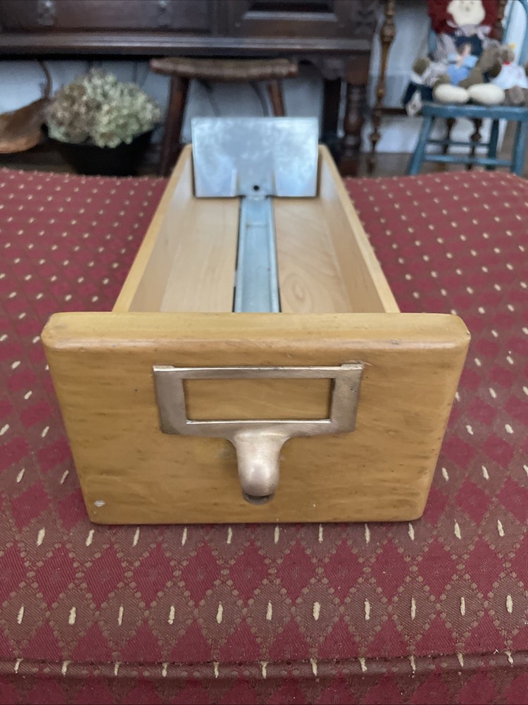 Vintage Library Card Catalog Drawer With Brass Pull