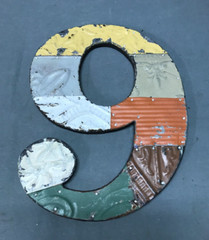 Decorative Salvage Tin Ceiling 12″ Patchwork Metal VTG Number 6 Old 296-25B